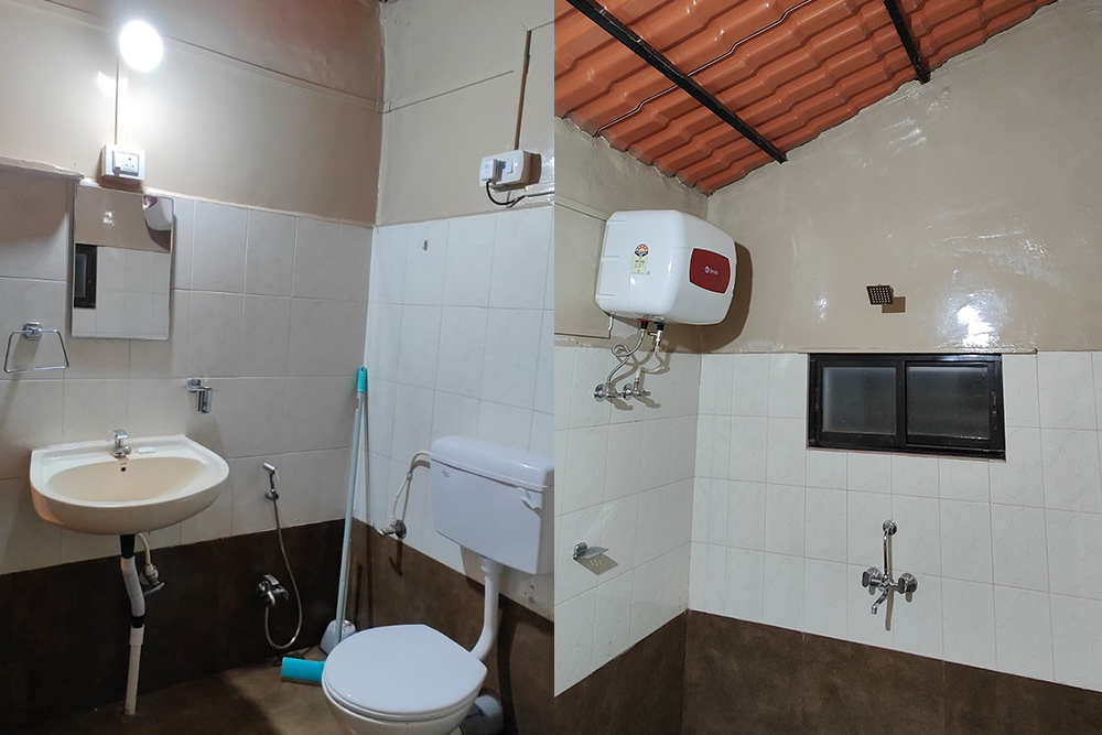 Bathroom with geyser, shower and wash basin at the villa