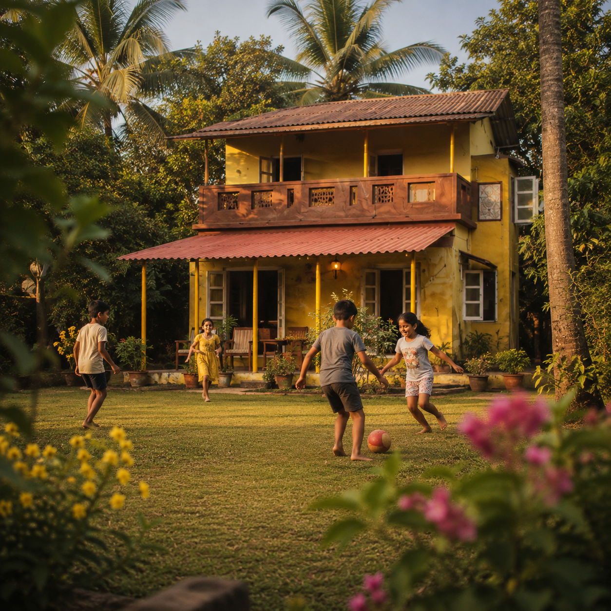 The garden and backyard of the family villa